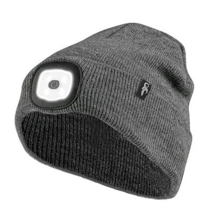 Wintermütze mit LED-Licht und USB-Anschluss - Grau